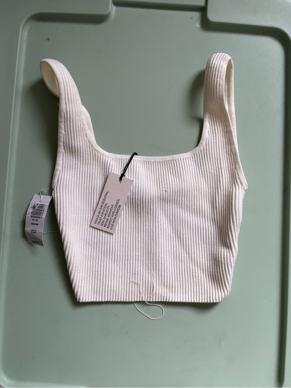 Babaton Aritzia Cream Ribbed Square-Neck Crop Tank